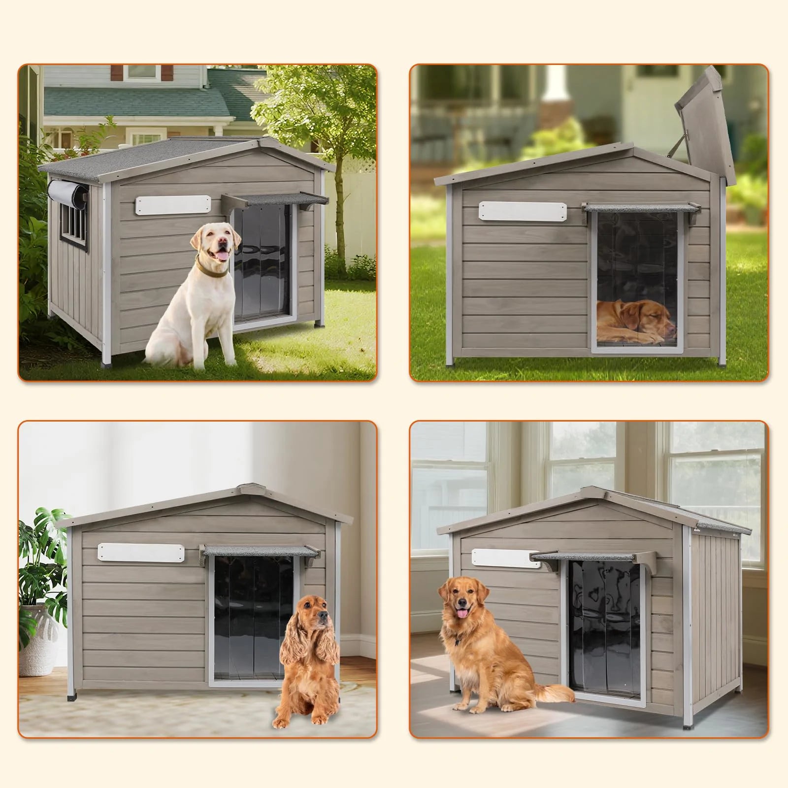 Easy-to-Assemble Large Dog Kennel with Sturdy Wooden Frame