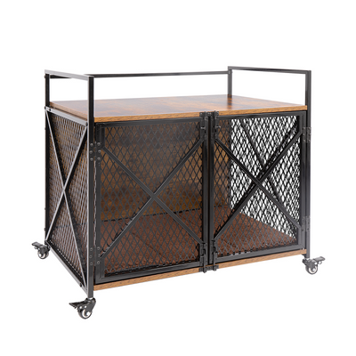 Dog Crate Furniture Wooden Dog Kennel with Wheels