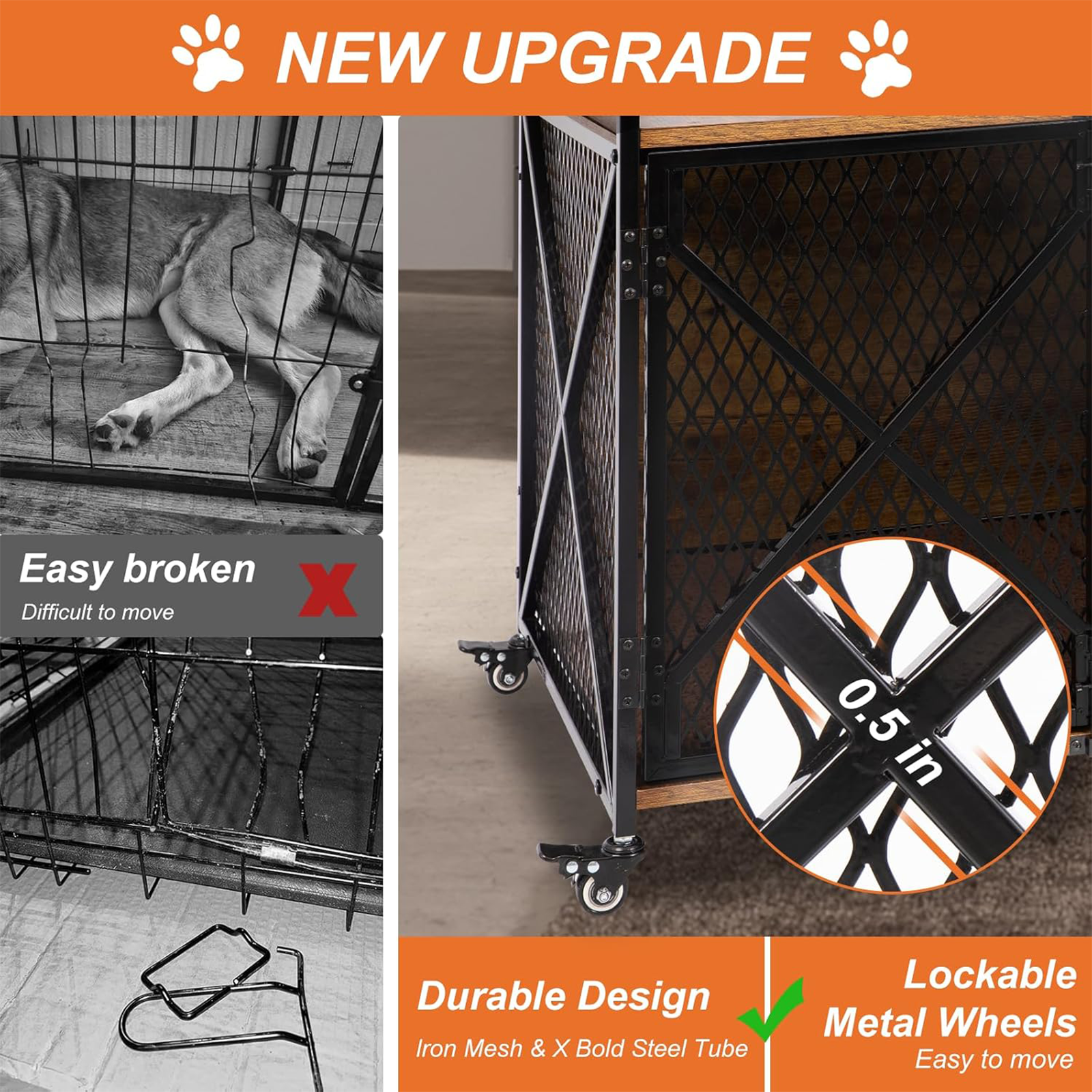 31″L Dog Crate Furniture Wooden Dog Kennel with Wheels-PET52