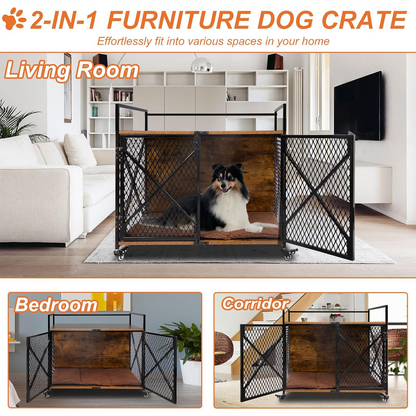 31″L Dog Crate Furniture Wooden Dog Kennel with Wheels-PET52