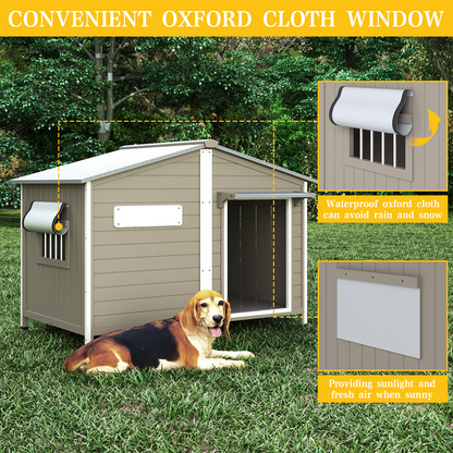 PETSCOSSET Large Wooden Dog House with Chew-Proof Metal Edges & Weatherproof Roof, Indoor Outdoor Dog Kennel
