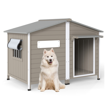 Wooden Outdoor Dog Kennel with Chew-Proof Metal Edges-PET57