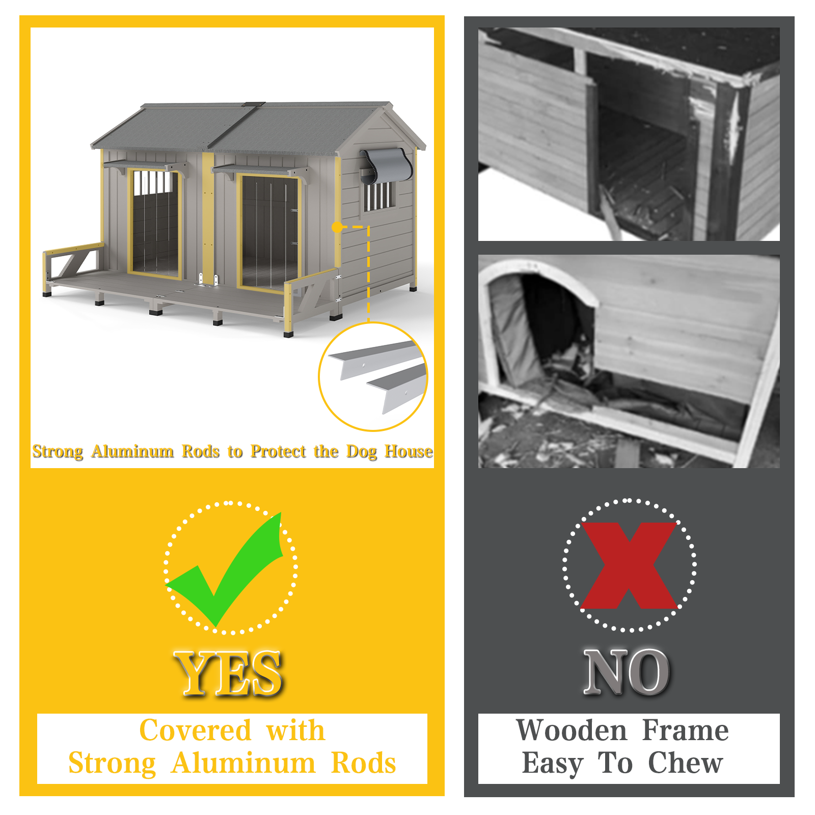 PETSCOSSET Large Wooden Outdoor Dog House for 2 Dogs, Weatherproof with Openable Roof & Balcony