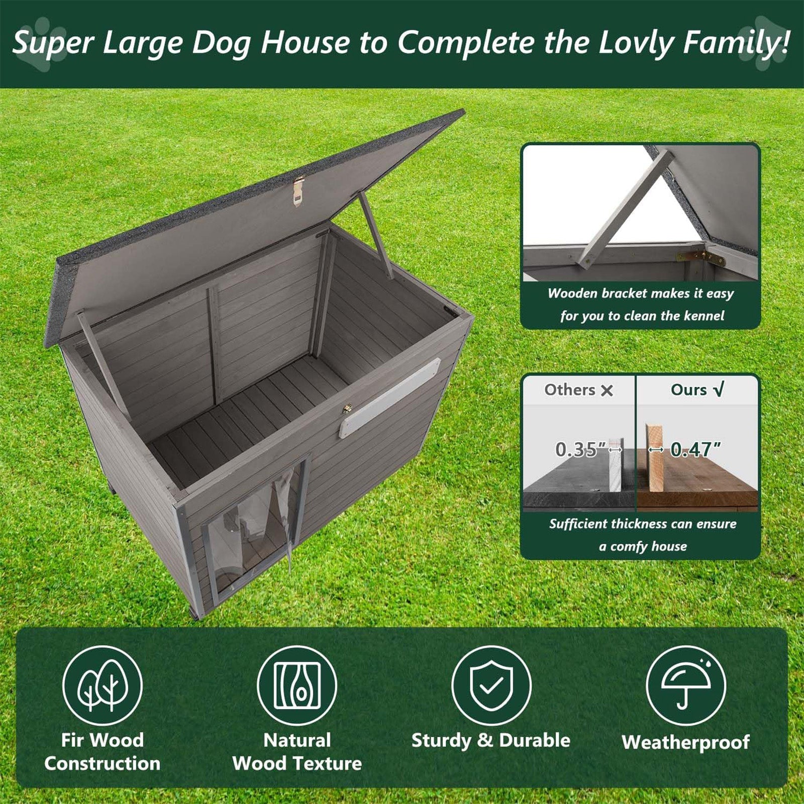 43.3”L Wooden Outdoor Dog Kennel with Anti-Chewing Iron Frames-PET65