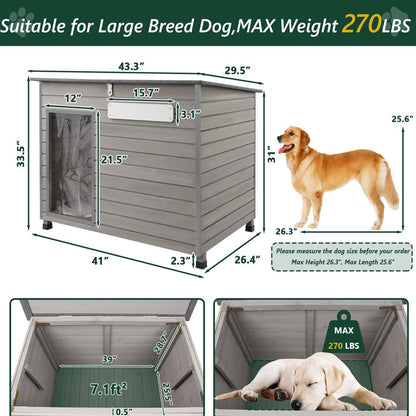 43.3”L Wooden Outdoor Dog Kennel with Anti-Chewing Iron Frames-PET65