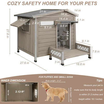 Weatherproof Durable Dog Kennel with Porch 27.8″H-PET66