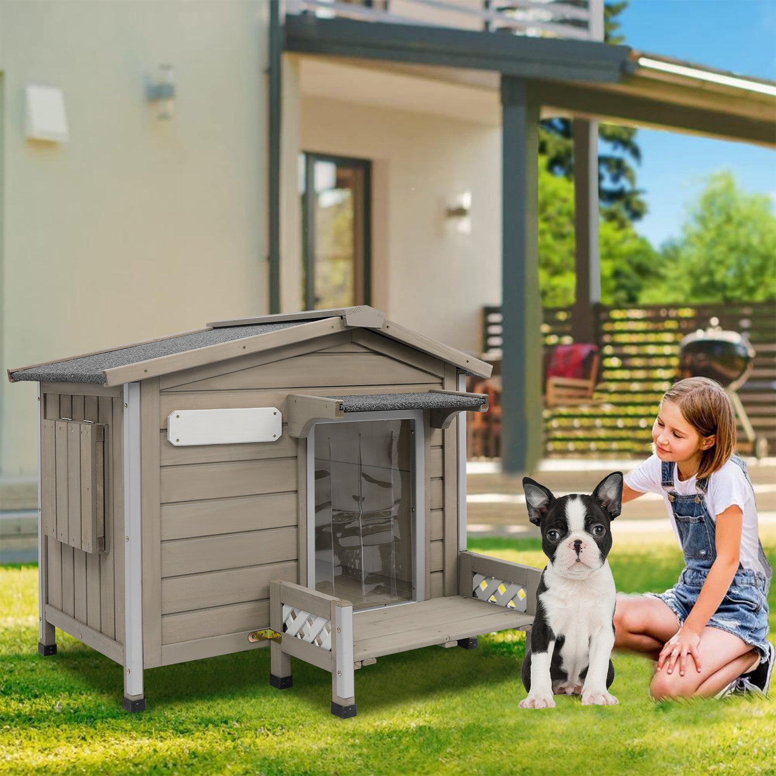Weatherproof Durable Dog Kennel with Porch 27.8″H-PET66