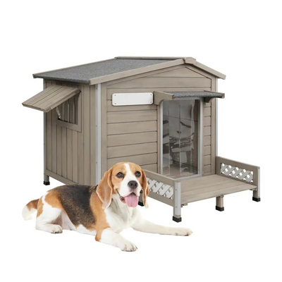 Wooden Dog Kennel with Porch & Window for Medium Dog 40.6″H-PET67
