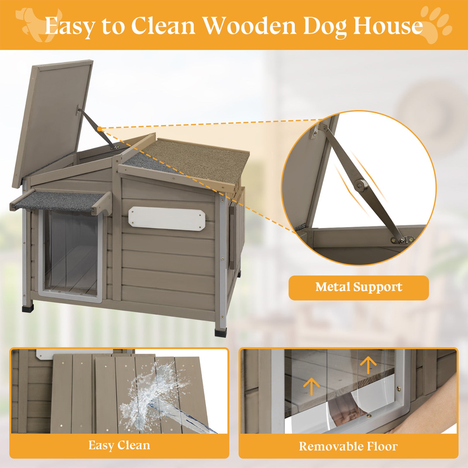 26.5″H Anti-Chewing Iron Frame Wooden Dog Kennel -PET68