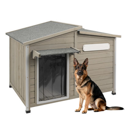 Wooden Dog House Outdoor with Chew-Proof Iron Frame for Medium Dogs-PET69