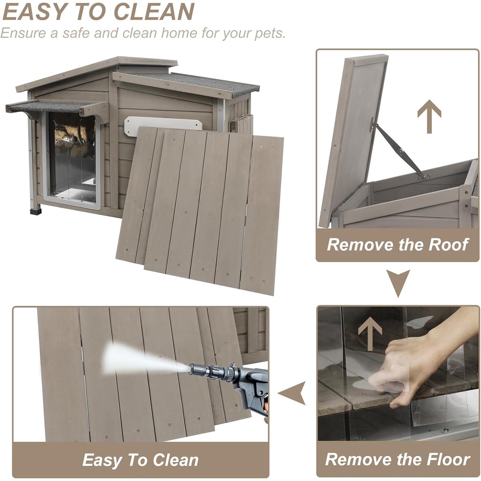 Wooden Dog House Outdoor with Chew-Proof Iron Frame for Medium Dogs-PET69