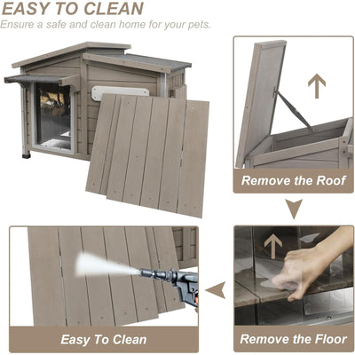 Wooden Dog House Outdoor with Chew-Proof Iron Frame for Medium Dogs-PET69