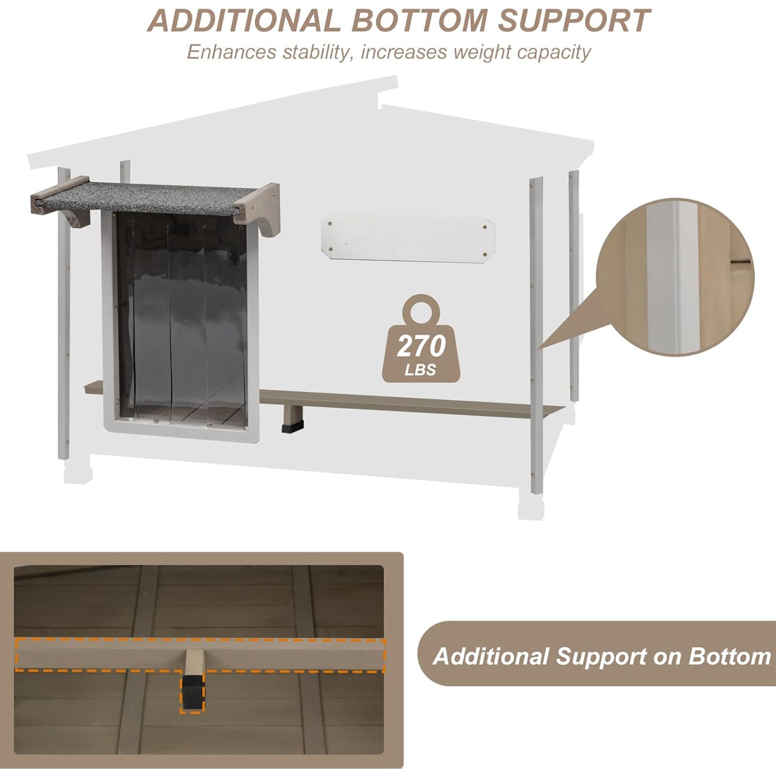 Wooden Dog House Outdoor with Chew-Proof Iron Frame for Medium Dogs-PET69