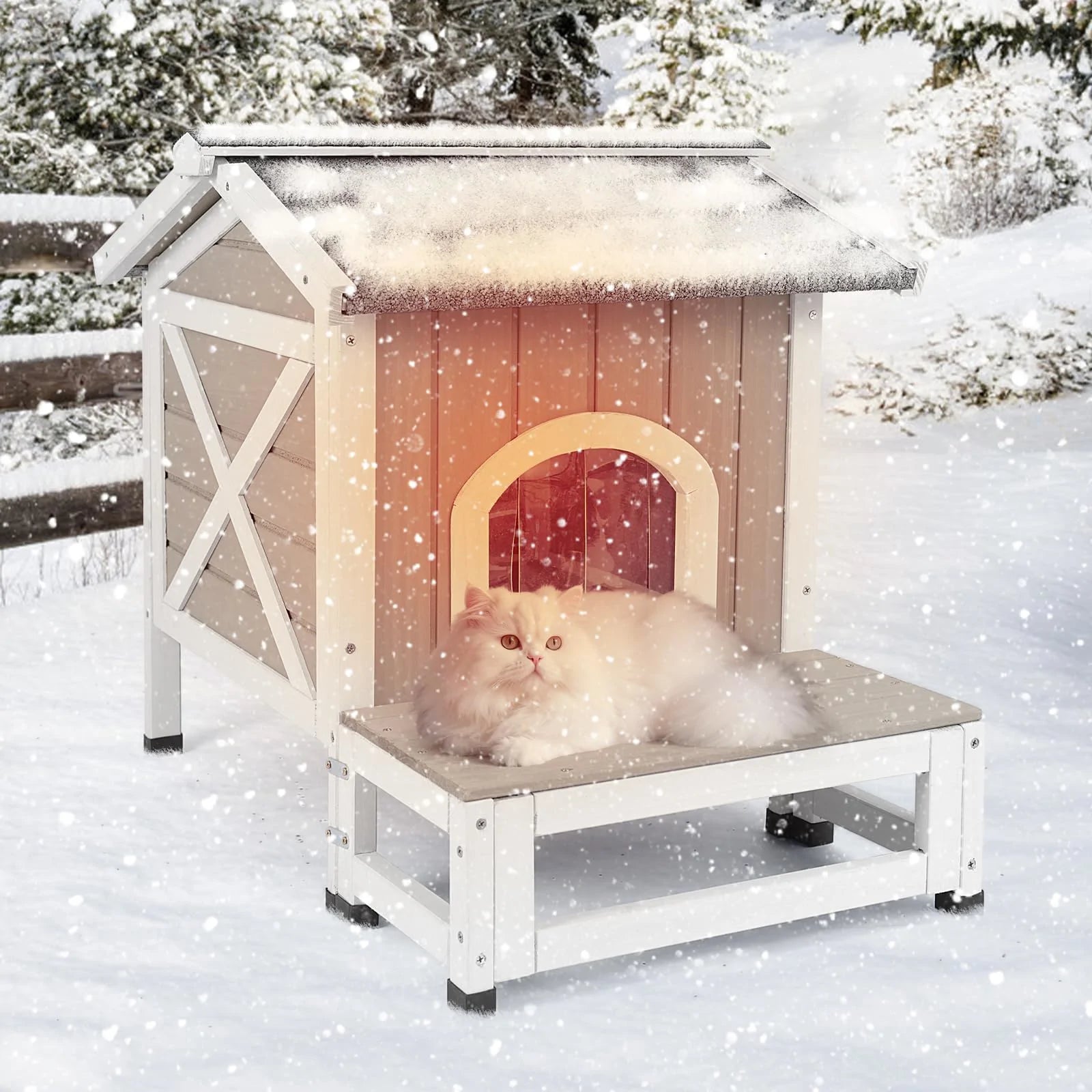 PETSCOSSET outdoor insulated cat house with balcony front view