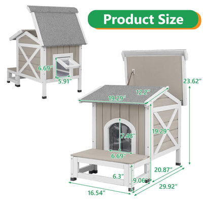 Wooden cat house with large balcony and sturdy raised legs