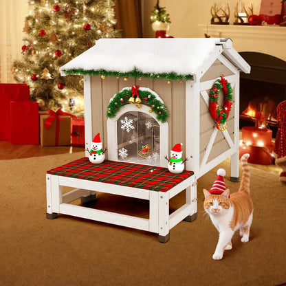 Spacious two-level outdoor cat house with insulation