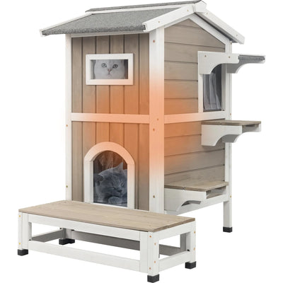 PETSCOSSET insulated 2-story outdoor cat house with balcony design