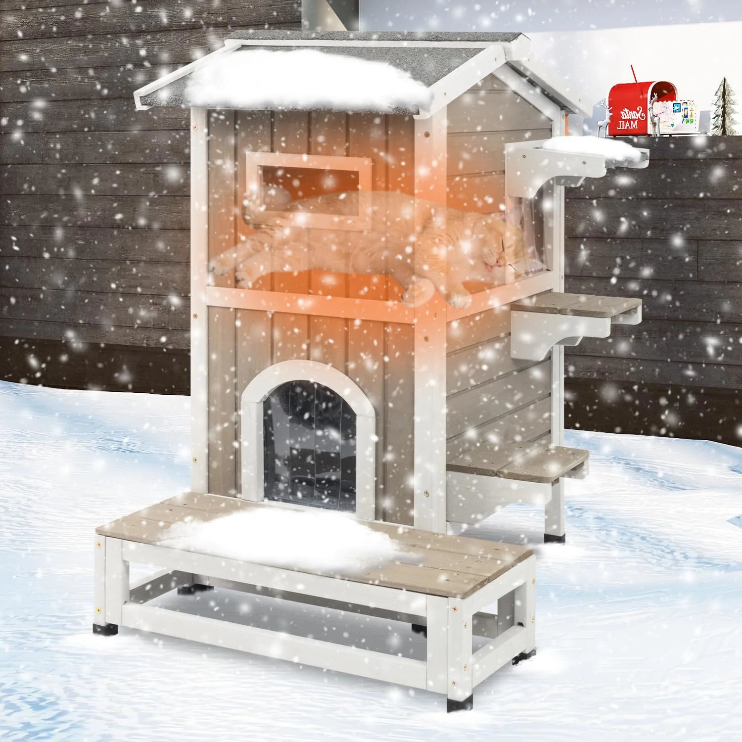 Wooden cat shelter with thermal insulation and openable asphalt roof