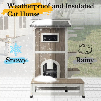 Sturdy weatherproof outdoor cat house with thermal materials