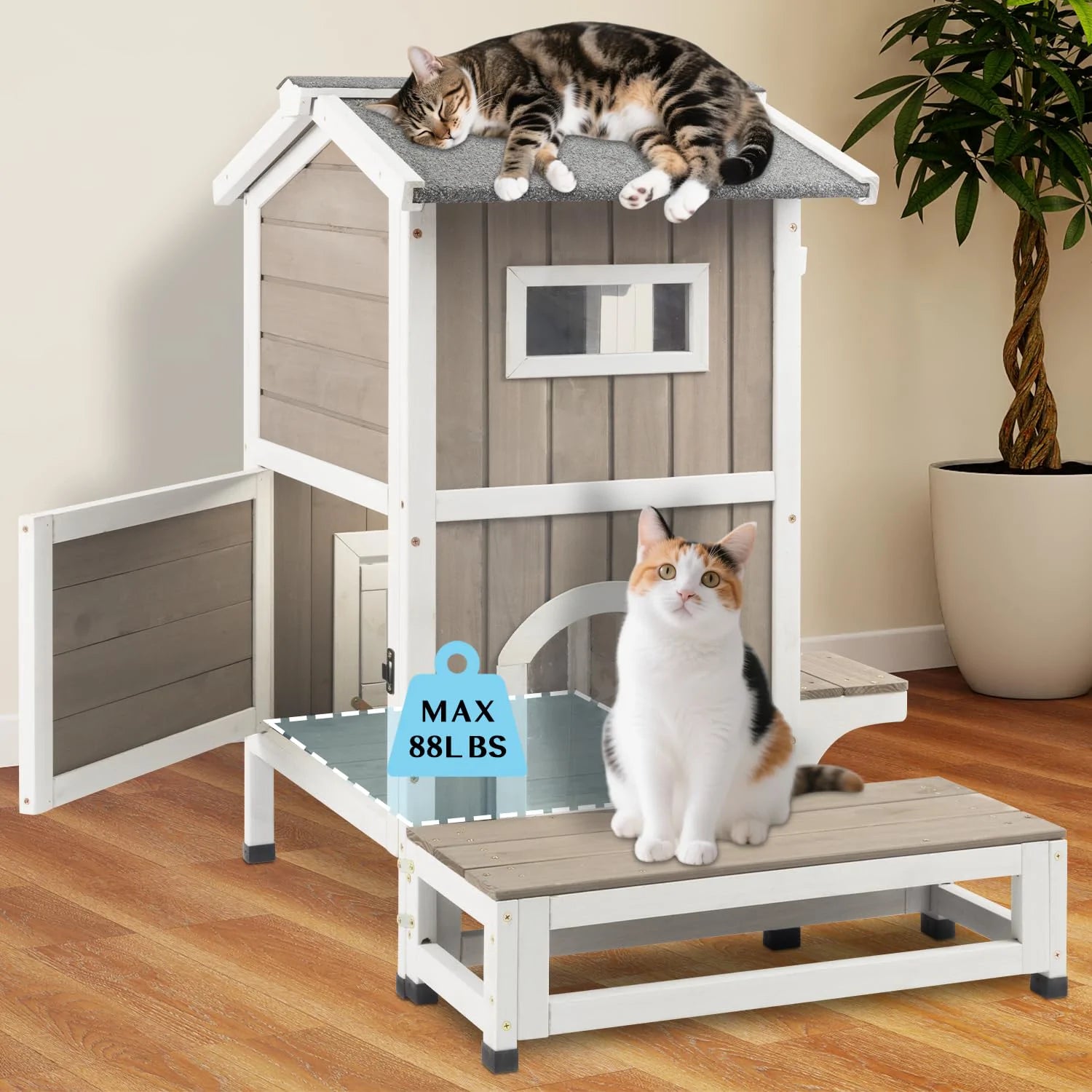 Balcony design cat house providing cats a resting and viewing spot