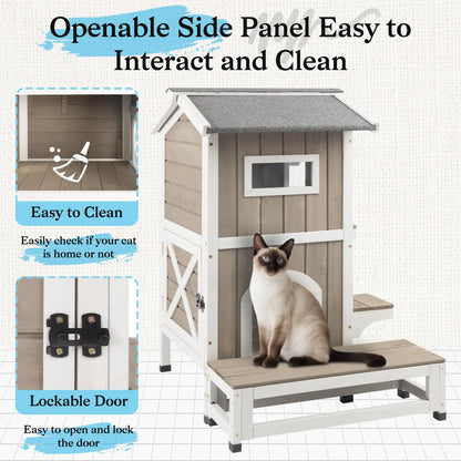 PETSCOSSET outdoor cat shelter with waterproof roof and balcony