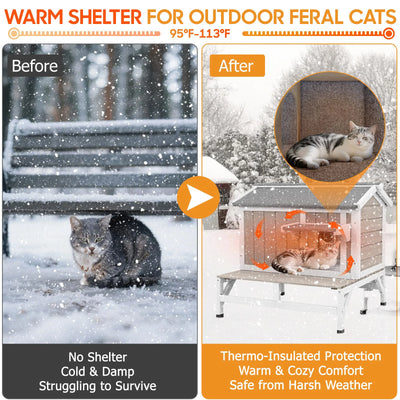 Balcony insulated cat house side view wooden design