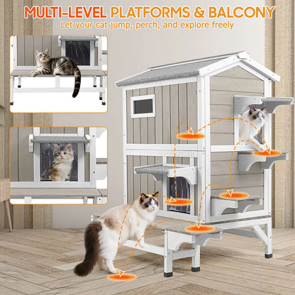 Open roof insulated cat house for easy cleaning