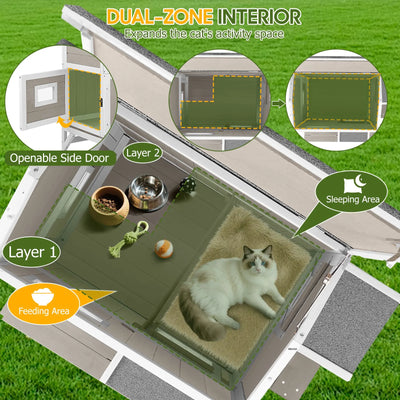 Weatherproof outdoor cat house for feral cats and small pets