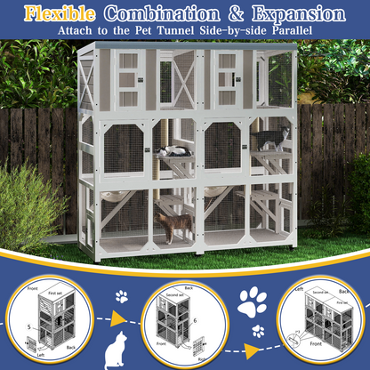 PETSCOSSET 63" Outdoor Catio with Wheels, 3 Platforms, Acrylic Dome & Weatherproof Roof