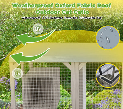 PETSCOSSET Large Wooden Catio with Window Access, 5-Door Expandable Outdoor Cat Enclosure