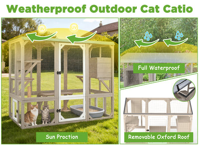 5-Door Expandable Outdoor Wooden Cat Enclosure with Window Access-PET78