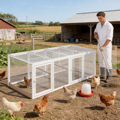 PETSCOSSET 106"L Chicken Coop with Run, Large Chicken Tractor Outdoor Hen House for 2-6 Chickens with 4 Nesting Boxes