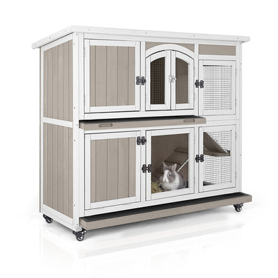 PETSCOSSET Rabbit Hutch (47.2"L) - 2-Story, Wheels & Trays - PET33
