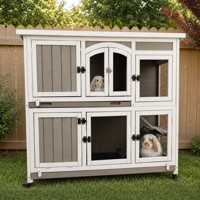 PETSCOSSET Rabbit Hutch (47.2"L) - 2-Story, Wheels & Trays - PET33