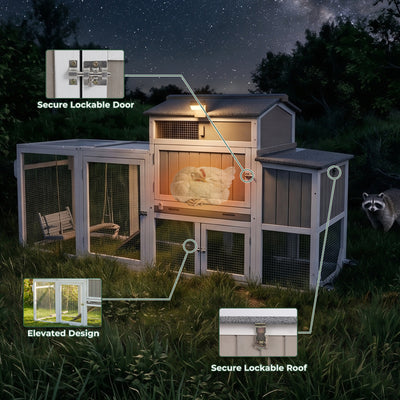 Small Chicken Coop with Run for 2–3 Chickens-Transparent Baffle Roof - PET82