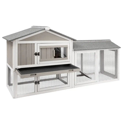 Wooden 2-story rabbit hutch with pull-out tray in gray color