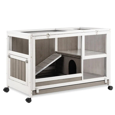 PETSCOSSET indoor wooden guinea pig cage with ramp – front view