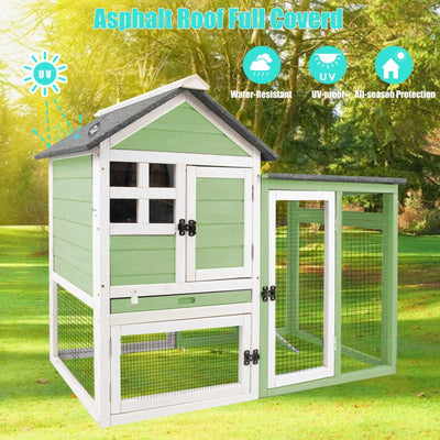 Indoor-outdoor bunny cage made of fir wood in green