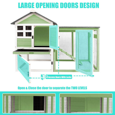 Waterproof rabbit hutch with secure latches and ramp
