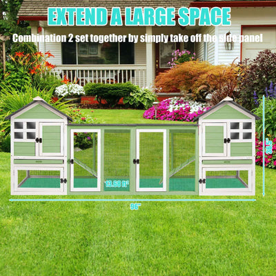 Green bunny hutch for outdoor garden or patio use