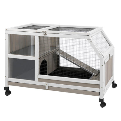 PETSCOSSET Indoor Guinea Pig Cage on Wheels, Large Small Animal Habitat with Ramp, Hideout & Deep Pull-Out Tray for Rabbit, Chinchilla, Rat