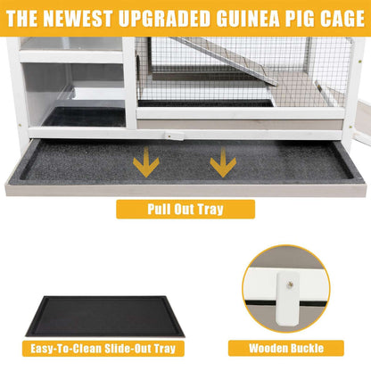 PETSCOSSET Indoor Guinea Pig Cage on Wheels, Large Small Animal Habitat with Ramp, Hideout & Deep Pull-Out Tray for Rabbit, Chinchilla, Rat