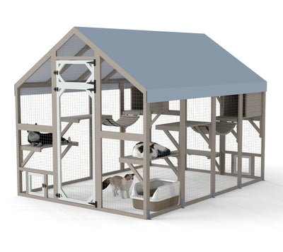 Extra Large Outdoor Catio, Weatherproof Walk-In Cat Enclosure with Bridges, Full Cover, 8 Platforms & 2 Resting Boxes