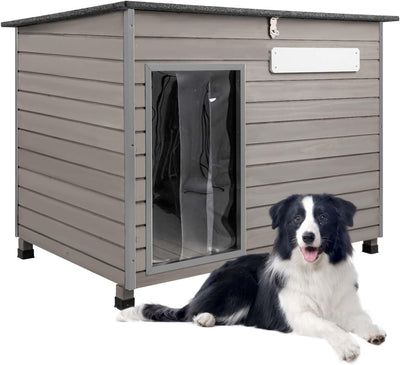 PETSCOSSET PET65 gray wooden outdoor dog house with anti-chewing iron frames