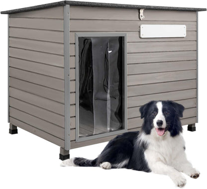PETSCOSSET PET65 gray wooden outdoor dog house with anti-chewing iron frames