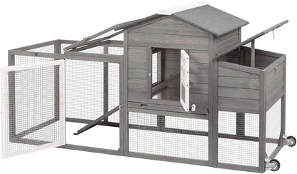 PETSCOSSET 78.7″Chicken Coop with Run Large Wooden Chicken House with Wheels,Combinable,Gray