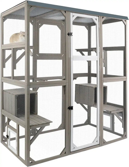 PETSCOSSET PET16 large outdoor catio with platforms in gray