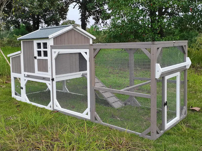 PETSCOSSET PET24 95″ grey mobile chicken coop with nesting box