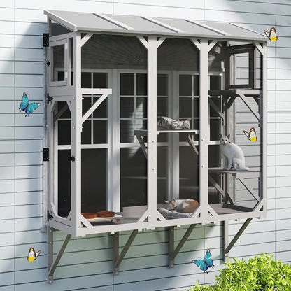 PETSCOSSET PET08 68″L expandable wooden cat catio mounted to window