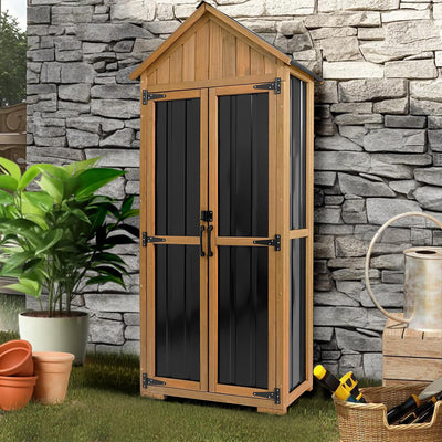 PETSCOSSET GF34 27.55″L wooden outdoor storage shed for garden tools